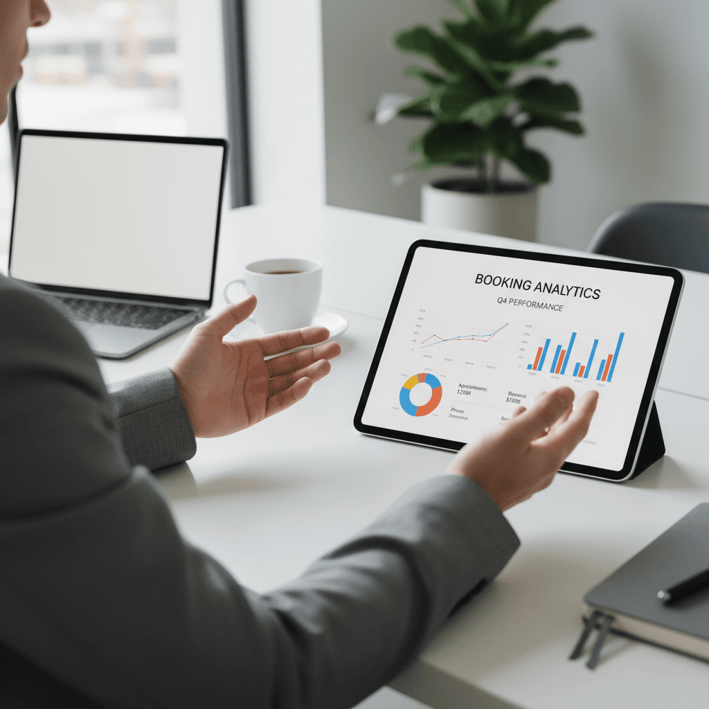 Business owner reviewing recovered bookings on tablet