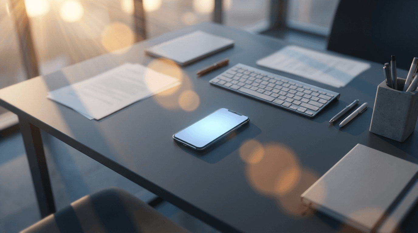 Service workshop with CallPilot interface handling incoming call on smartphone